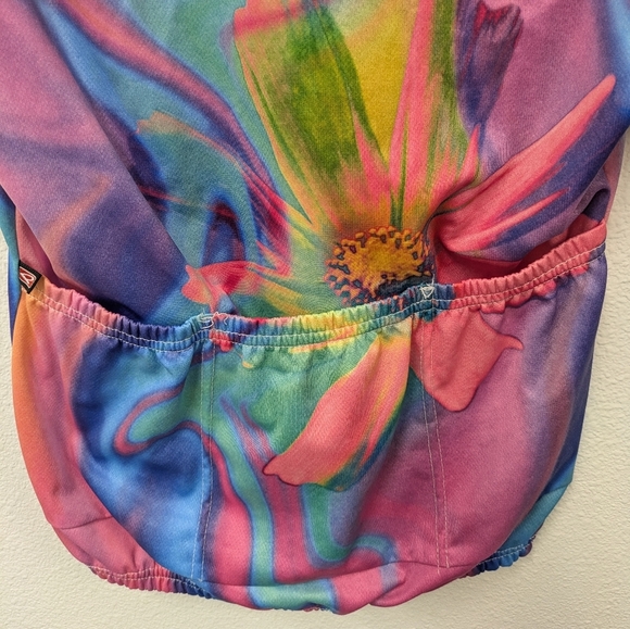 Vintage Pace Sportswear Colorful Tie Dye Floral Women's Cycling Jersey Top sz M - Picture 8 of 10